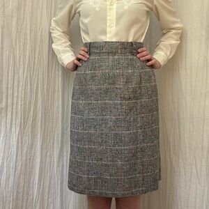 Gray Plaid Wool Pencil Skirt Vintage 90s‎